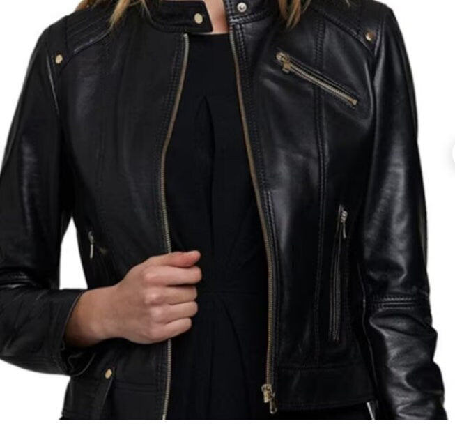 Women’s Leather Jacket in Black genuine lamb leather - ZOQ Leather