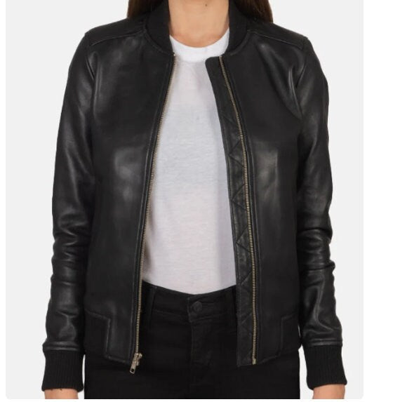 Leather Jacket for Women in Bliss Black: Genuine Sheepskin Leather - ZOQ Leather