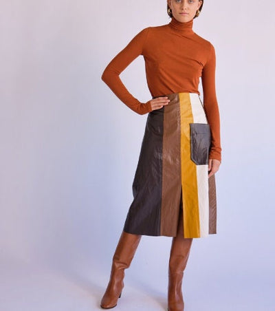 Women's Leather Pencil Skirt/Women's Skirt/ Leather Skirt in Honeycomb color panels/ Conference skirt/ Women Leather dress - ZOQ Leather