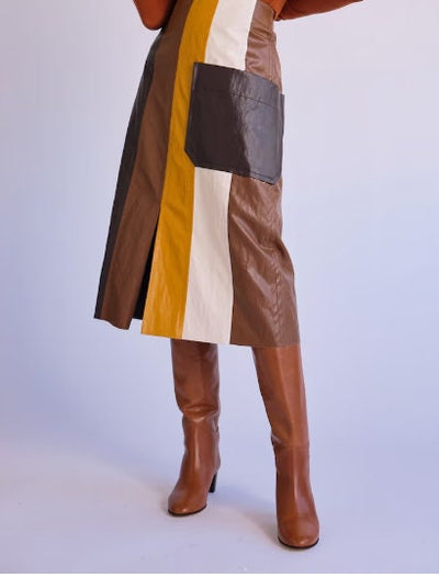 Women's Leather Pencil Skirt/Women's Skirt/ Leather Skirt in Honeycomb color panels/ Conference skirt/ Women Leather dress - ZOQ Leather