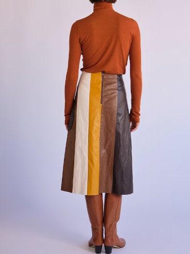 Women's Leather Pencil Skirt/Women's Skirt/ Leather Skirt in Honeycomb color panels/ Conference skirt/ Women Leather dress - ZOQ Leather