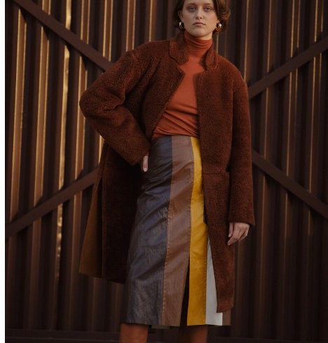 Women's Leather Pencil Skirt/Women's Skirt/ Leather Skirt in Honeycomb color panels/ Conference skirt/ Women Leather dress - ZOQ Leather