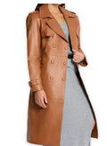 Women's Stylish Leather Trench Coat in Black and chestnut colors - ZOQ Leather