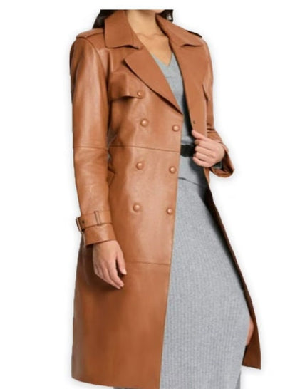 Women's Stylish Leather Trench Coat in Black and chestnut colors - ZOQ Leather