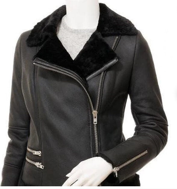 Women Lambskin Soft Real Leather Jacket Motorcycle Black Slim Fit Biker Jacket - ZOQ Leather