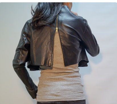 Black Vegan Leather Jacket/Zipper Jacket/Short Jacket/Cropped Jacket/Extravagant Outwear/Casual Blazer/Street Jacket/Handmade Jacket - ZOQ Leather