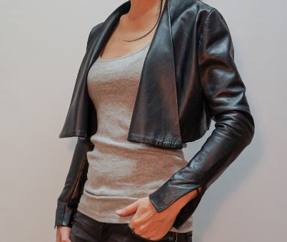 Black Vegan Leather Jacket/Zipper Jacket/Short Jacket/Cropped Jacket/Extravagant Outwear/Casual Blazer/Street Jacket/Handmade Jacket - ZOQ Leather