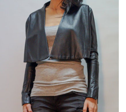 Black Vegan Leather Jacket/Zipper Jacket/Short Jacket/Cropped Jacket/Extravagant Outwear/Casual Blazer/Street Jacket/Handmade Jacket - ZOQ Leather