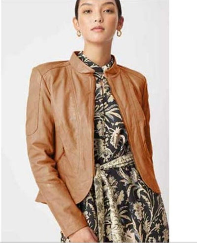 Womens leather jacket/Leather Jacket for women in cognac/100 % genuine brown lamb leather - ZOQ Leather