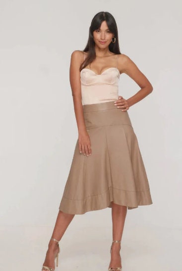 Women Aline Leather Skirt Beautifully Stitched in Genuine lamb Leather/Midi Leather Skirt/leather skirt in black or caramel colors - ZOQ Leather