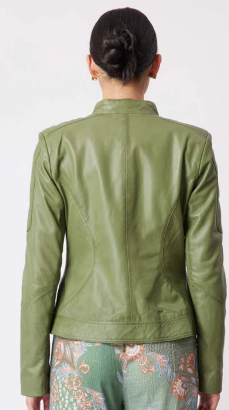 Womens leather jacket/Leather Jacket for women in different shades of green and brown/100 % genuine lamb leather - ZOQ Leather