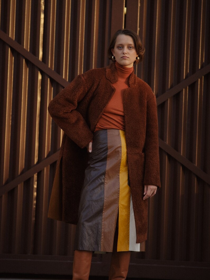 Women's Leather Pencil Skirt/Women's Skirt/ Leather Skirt in Honeycomb color panels/ Conference skirt/ Women Leather dress/lambskin - ZOQ Leather